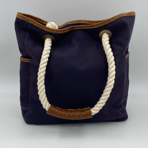 Ernest Alexander Navy Canvas Large Tote Bag Leather Rope Handles made in USA - Picture 5 of 11